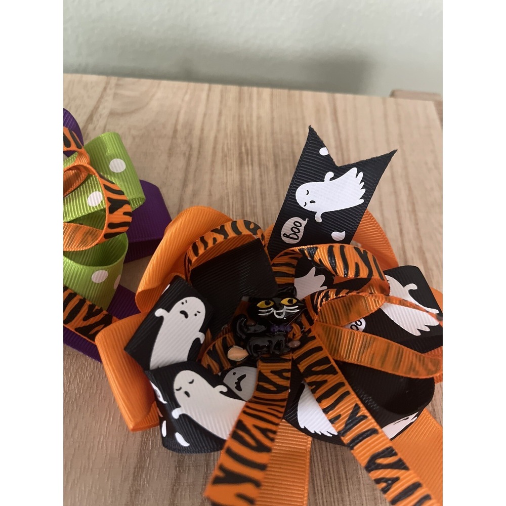 Halloween Girls Hair Bows 2 Total Black Cat & Spider No Tag - New - Picture 4 of 10